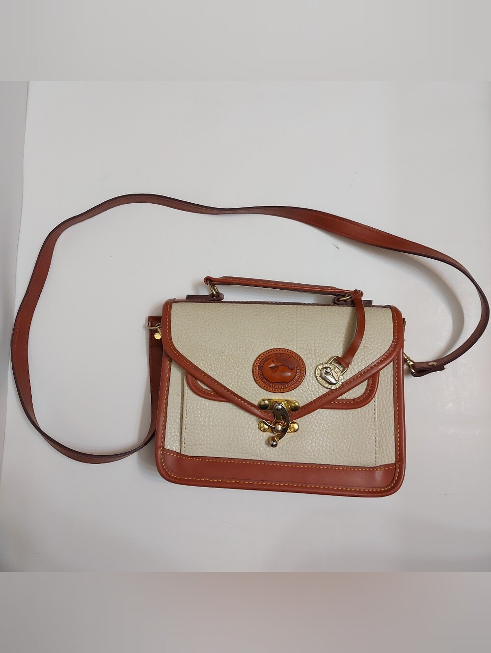 Dooney & Bourke Cream and Brown Pebbled Leather Satchel